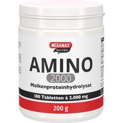Weiße Dose mit der Aufschrift "Amino 2000" und 100 Tabletten à 2000 mg.