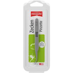 Verpackte Zeckenpinzette mit grünem Hintergrund und Insekt-Zeichnung.