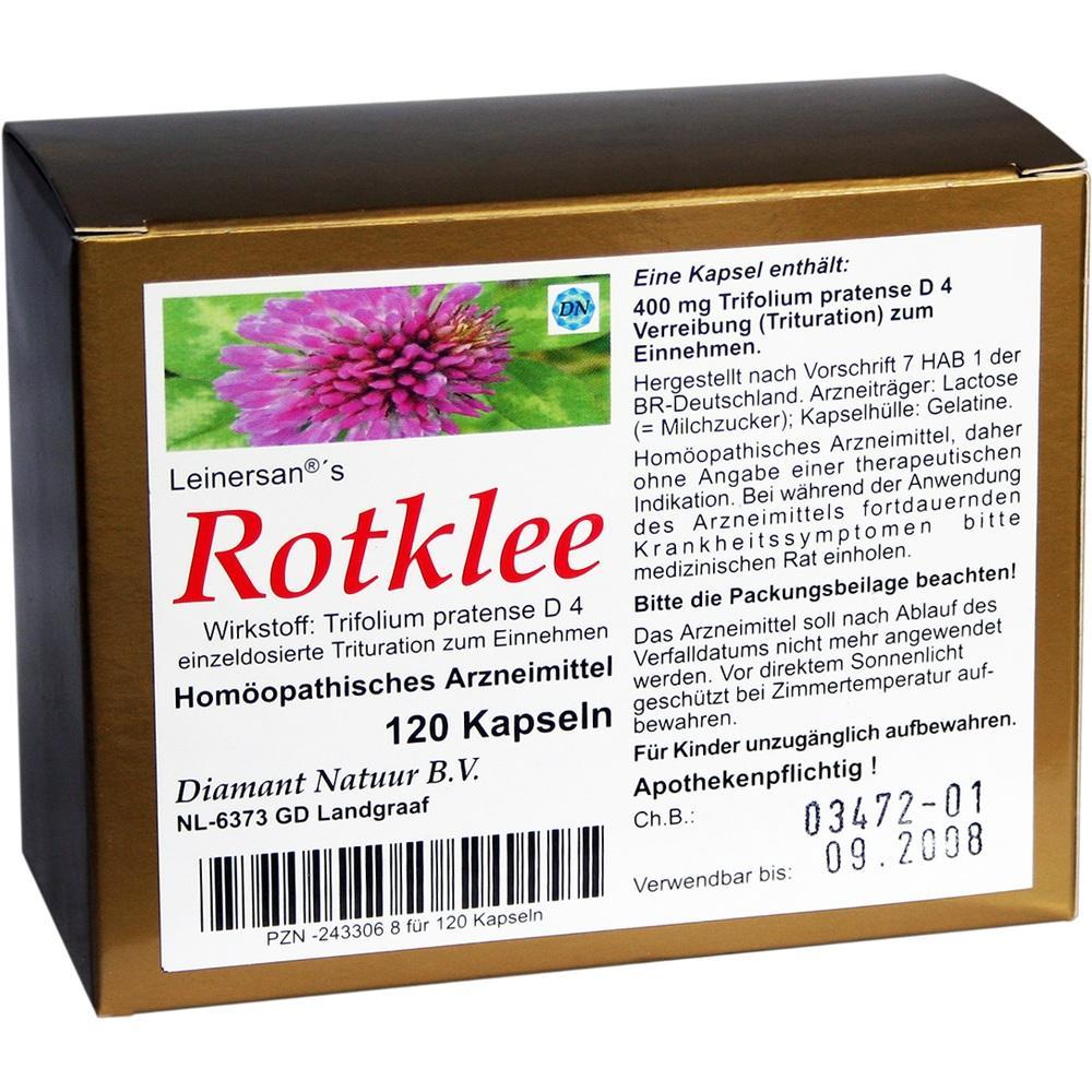 Verpackung eines homöopathischen Arzneimittels mit Rotklee als Hauptbestandteil.